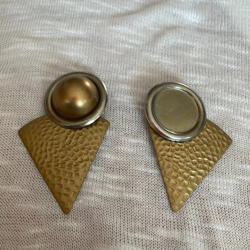 Vintage Gold Tone Large Hammered Earrings